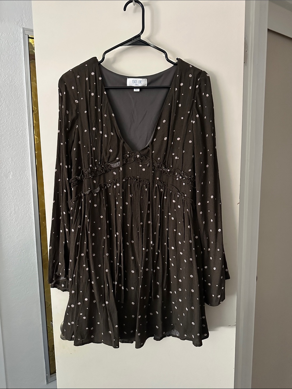 Peach Love Brown Polka Dot V-Neck Boho Tunic